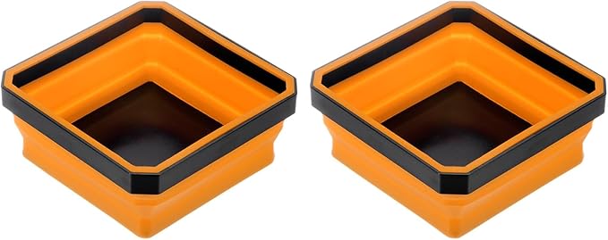 HARFINGTON 2Pcs Collapsible Magnetic Parts Tray Foldable Tool Trays Square Small Metal Parts Organiser for Fixing Screw Bolts Nuts Washers Pins, Orange