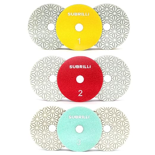 9-Pcs Dry/Wet 3 Step Diamond Polishing Pads 4-Inch for Granite Marble Quartz Concrete