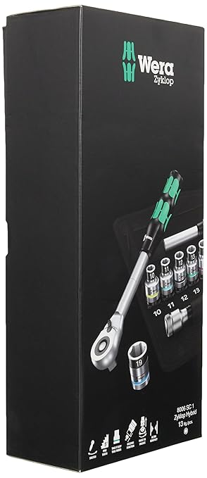 WERA 05004090001 8006 SC 1 Zyklop Hybrid Ratchet Set, 1/2" Drive, Metric, 13 Pieces