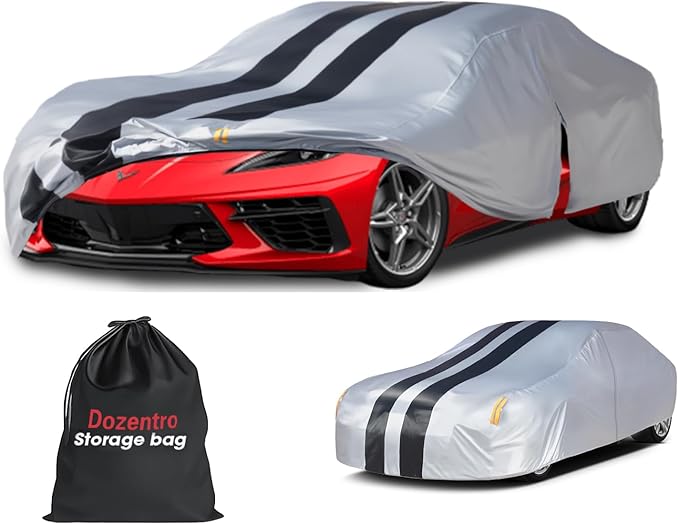 Multi-Layer Car Cover Custom Fit for Corvette C8/C3(1968-2026), 100% Waterproof All Weather for Automobiles, Gift with Towel, Heavy Duty Car Covers for Rain Sun UV Protection with Door Zipper