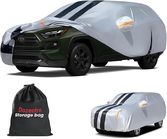 Multi-Layer Car Cover Custom Fit for Toyota RAV4(2005-2026), 100% Waterproof All Weather for Automobiles, Gift with Towel, Heavy Duty Car Covers for Rain Sun UV Protection with Door Zipper