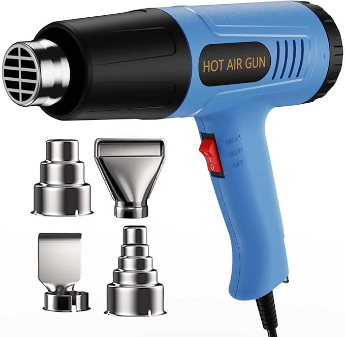 Heat Gun 572 & 1112℉ Dual Temperature Control Heavy Duty Heat Gun' with 4 Nozzles Fast Heating Overload Protection Hot Air Gun For Shrink Tubing, Vinyl Wrap, Crafting,Resin,5Ft Power Cord