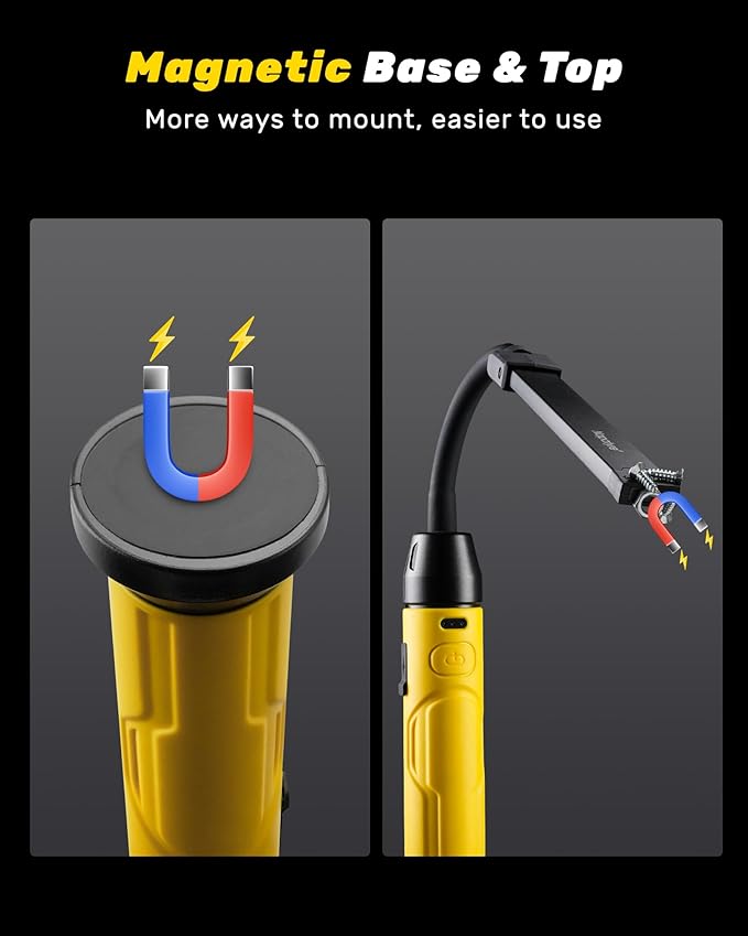 Magnetic LED Work Light Rechargeable,1000LM Flexible Gooseneck Magnetic Flashlight with Top & Base Magnets, Portable Mechanic Light for Auto Repair, Work Bench, Inspection, Emergency