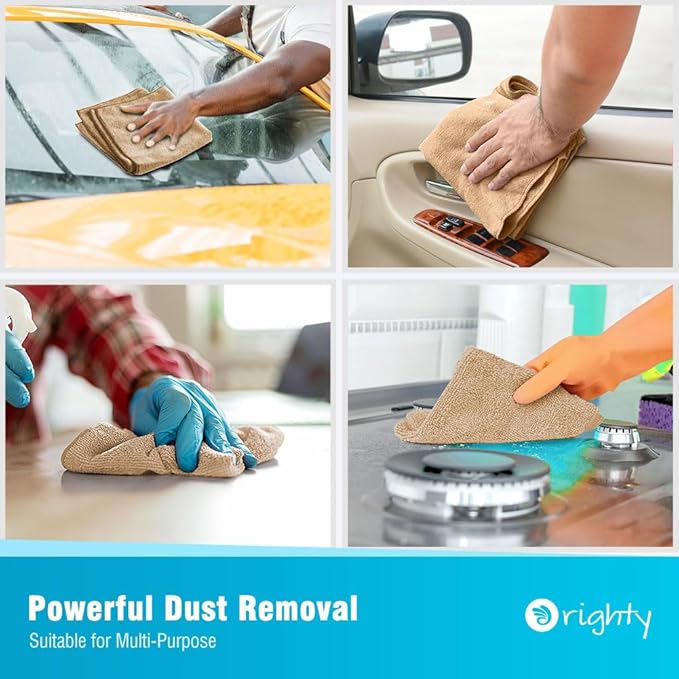 Orighty Microfiber Cleaning Cloth, 12 Pack Microfiber Towels for Cars, Highly Absorbent Car Cleaning Supplies, Lint Free Cloths Clean Rags for Car Care, House, Kitchen, 12x12 inch, Brown