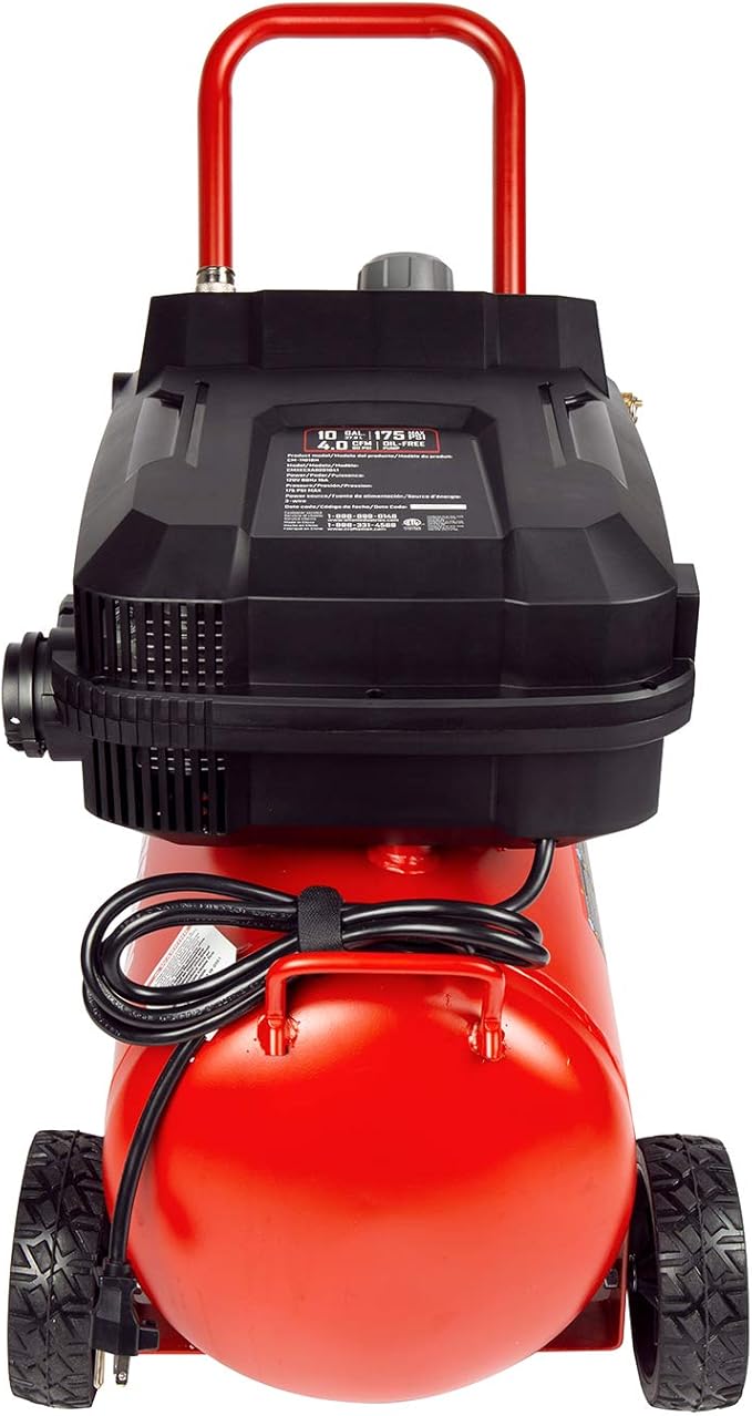 Craftsman 10-Gallon Air Compressor, 1.8 HP, Max 175 PSI, 4.0 CFM @ 90PSI, 5.0 CFM@40PSI, Oil-Free, Quiet Shop Air Compressor with Wheels for Spraying Pneumatic Tool, Model: CMXECXA0201041