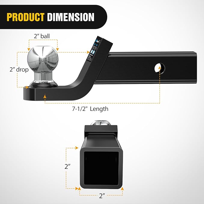 Nilight Fusion Trailer Hitch Mount w/Welded 2 Inch Trailer Ball & Hitch Pin, Fits 2 Inch Receiver, 7500 lbs 2" Drop