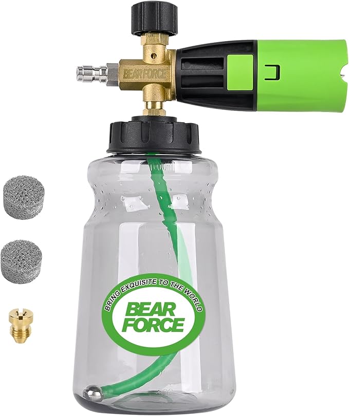 BEAR FORCE Innovative Pressure Washer Foam Cannon Pro+ (Thicker Foam, 3 Times of Life), 2026 Car Wash Snow Foam Blaster with One-Click Disassembly Technology + 1/4" Quick Plug, 34oz Bottle