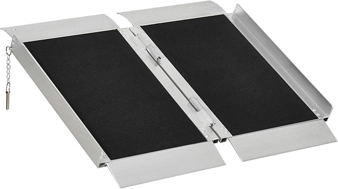 HOMCOM Wheelchair Ramp 2FT, Folding Aluminum Threshold Ramp with Non-Slip Surface, Transition Plates Above and Below, 600lbs Weight Capacity for Home, Doorways, Curbs, Steps