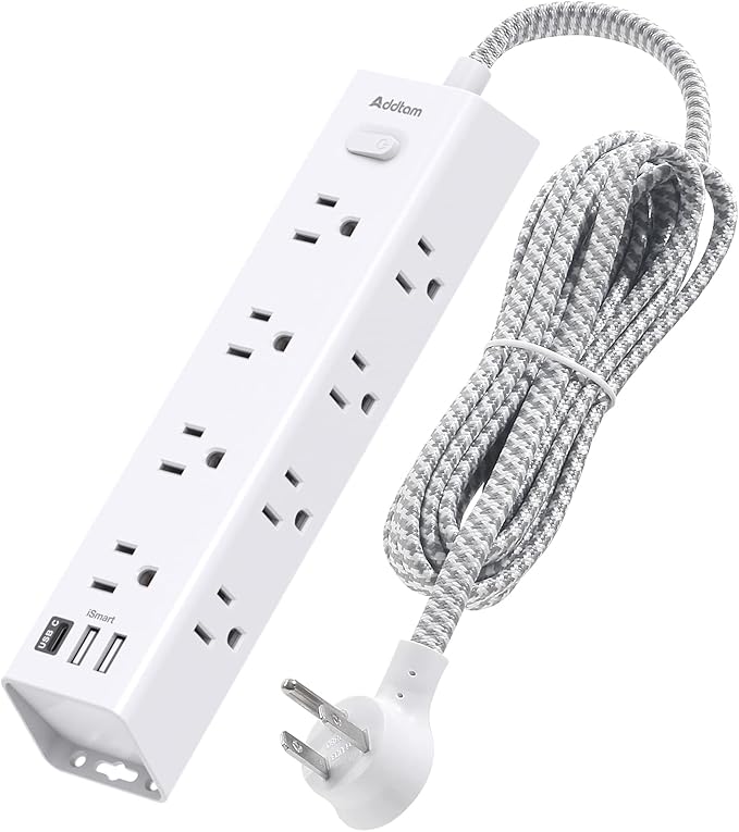 Surge Protector Power Strip - 10 FT Extension Cord, Power Strip with 12 Widely AC Outlet 3 USB, Flat Plug, Wall Mount Overload Protection, 1050J, Desk Charging Station for Home Office, ETL Listed