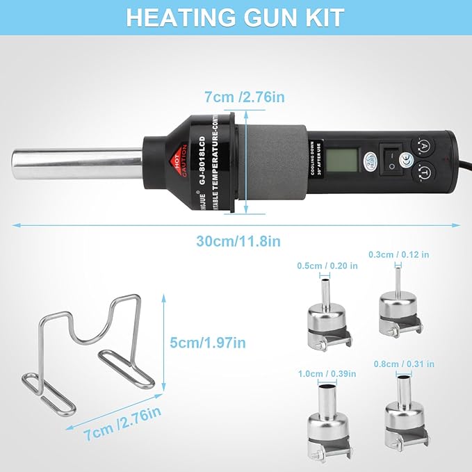 Rongon Heat Gun for Shrink Tubing, Hot Air Rework Station, 110V 200W LCD Heating Soldering Hot Air Gun, Adjustable Heatgun for Crafts, Shrink Wrap, Electronics, Resin, Wire