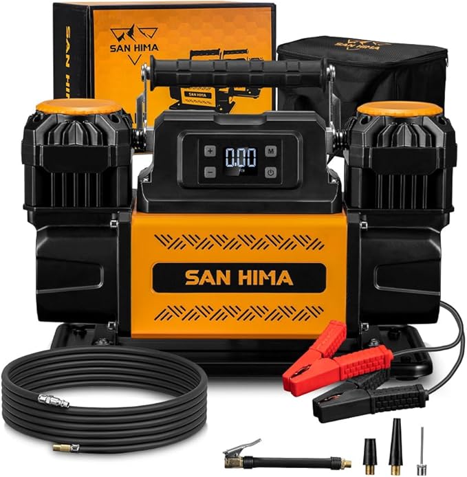 SanHima 12V Air Compressor - Dual Cylinder Portable Tire Inflator 12.36 CFM w/LED Screen, Offroad Air Pump Heavy Duty Max 150 PSI for 4x4 Vehicle RV Truck Tires