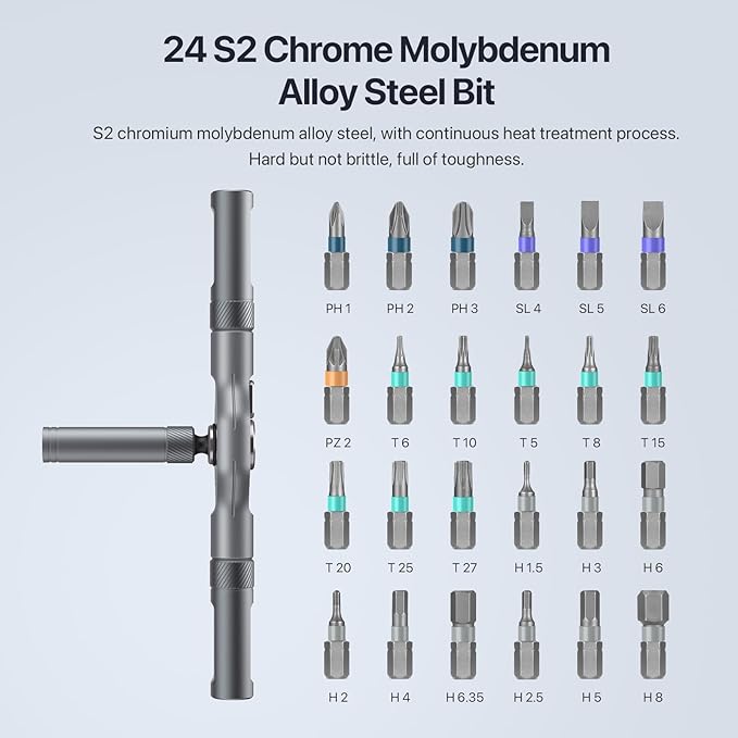 24 in 1 Magnetic Screwdriver Set, DIY Ratchet Mini Removable Self-Assembly Precision Screwdriver Tool Kit, Magnetic DIY Precision Tool Kit with Variety Head Styles for PC/Mobile/Watch/Bicycle