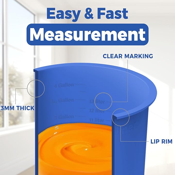 2PCS 5 Gallon Bucket Liner – Reusable Silicone Rubber Mixing Liners with Lid for Flexible, Non-Stick Concrete, Thinset & Grout with Graduated Measurements