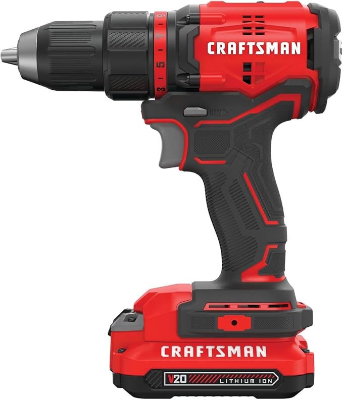CRAFTSMAN V20 Cordless Drill/Driver Kit, 1/2 inch, Battery and Charger Included (CMCD710C2)