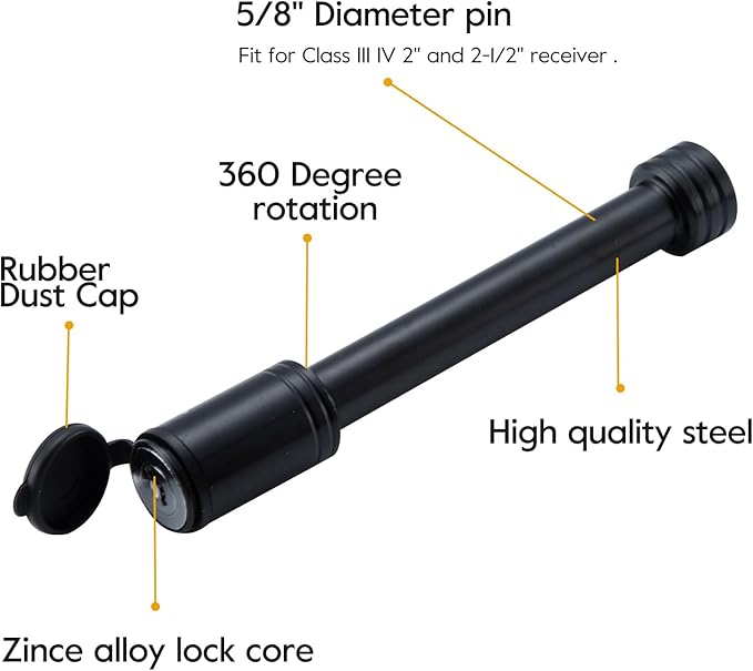 Hitch Receiver Pin Lock, Trailer Hitch Receiver Lock with 5/8" Pin, for Class III IV 2" and 2-1/2" Receiver on Trailer, Truck, Car, Boat, 2 Pack