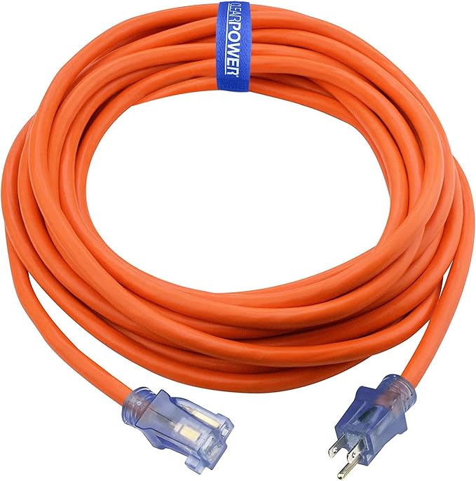 Clear Power Indoor/Outdoor Extension Cord, 25 Ft, Orange, 16AWG, 13A, SJTW [ETL Listed] 3 Prong Grounded Plug, 16/3, Water & Weather Resistant, Flame Retardant w/Power Indicator Light (CP11116)