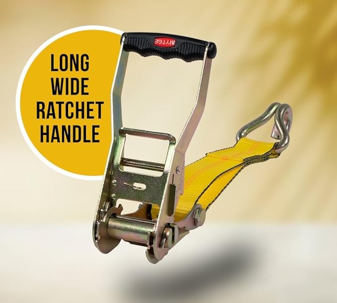 Mytee Products 10 Pack 2" x40' Yellow Ratchet Strap with J Hooks - 10,000 Lbs Breaking Strength - Heavy Duty Tie Down Cargo Truck Straps with Wire Hooks for Flatbed, Truck, Trailers Pickup