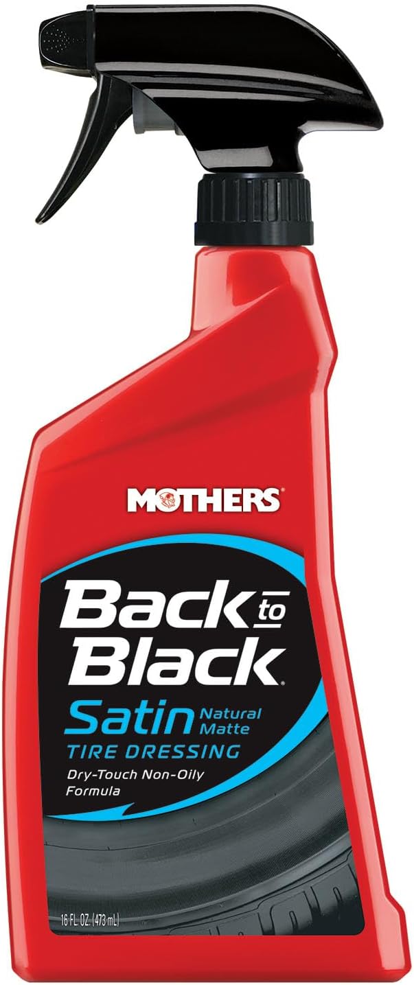 Mothers Back-to-Black Satin Tire Dressing, 16 oz. — No-Shine, Matte Finish, Dry-Touch, Non-Oily Formula Won’t Brown or Sling, Protects Tires, Natural Low-Sheen Finish (06816)