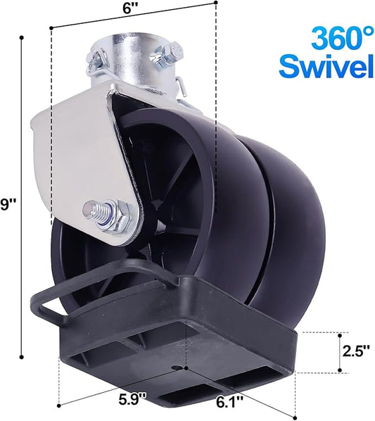 Trailer Jack Wheel with Chock - 6" Dual Wheel Jack Caster Wheel with Double Wheel Chock Capacity 2000lbs fits Any Jack Better Soft Ground Roll Trailer Parts