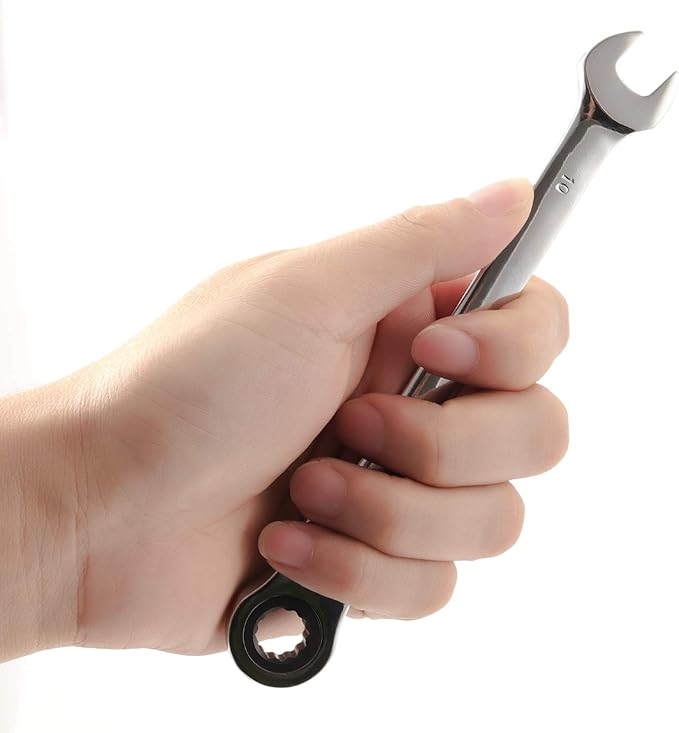 KINJOEK 2 PCS 10mm 12PT Flex Head Ratchet Wrench, 10mm Ratchet Wrench Metric Ratcheting Wrench Set with 5° Movement and 72 Teeth for Projects with Tight Space