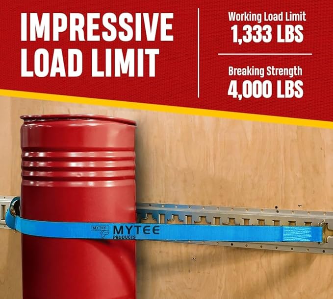 Mytee Products (4 Pack) 2'' x 20' E Track Straps w/Spring E-Fittings - Blue Ratchet Etrack Straps w/Heavy Duty 4000 lbs Breaking Strength for Enclosed Trailers, Trucks & Vans