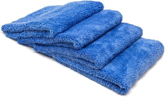 Autofiber Korean Plush Premium Edgeless Microfiber Detailing Towels - Pack of 4, Blue (16 inch x 16 inch)