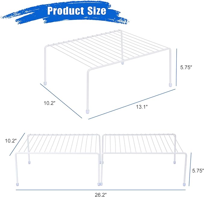 Medium (13.1 x 10.2 Inch) Cabinet Storage Shelf Rack, Shelves，Kitchen Counter and Cabinet Shelf, Storage Rack Organizer for Kitchen, Fridge, Cabinet, Bathroom Cupboard& Pantry (2, White)