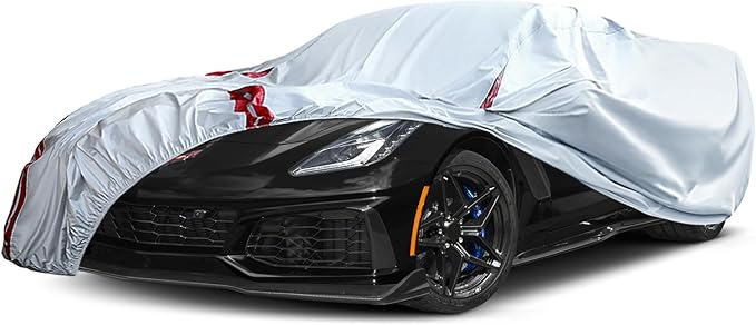 Waterproof Car Covers Replace for 2014–2019 Corvette C7, 6 Layers All Weather Custom-fit Car Cover with Zipper Door & 18 Ponit Windproof Bands for Snow Rain Dust Hail Protection