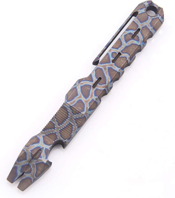 Titanium EDC Pry Bar with Nail Puller Bottle Opener Function with Pocket Clip EDC Tool (Multicolor)