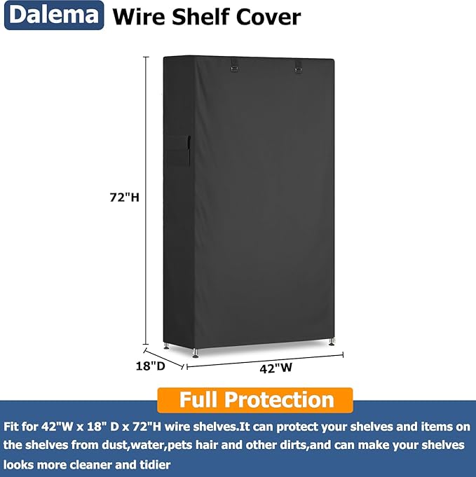 Storage Shelf Cover,Outdoor Heavy Duty 600D 42''W x 18''D x 72''H Dustproof Waterproof Shelf Covers for Wire Shelving,Storage Rack Cover with Zipper