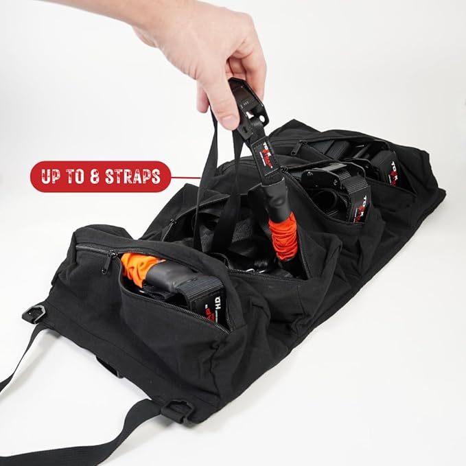 TorkStrap M500 Bundle | 14' x 1'' Spring Loaded Tie Down Straps with Carry Bag - 1,500LB Max Load - Just Pull Alternative to Ratchet Straps - Integrated Soft Loops (4-Pack)