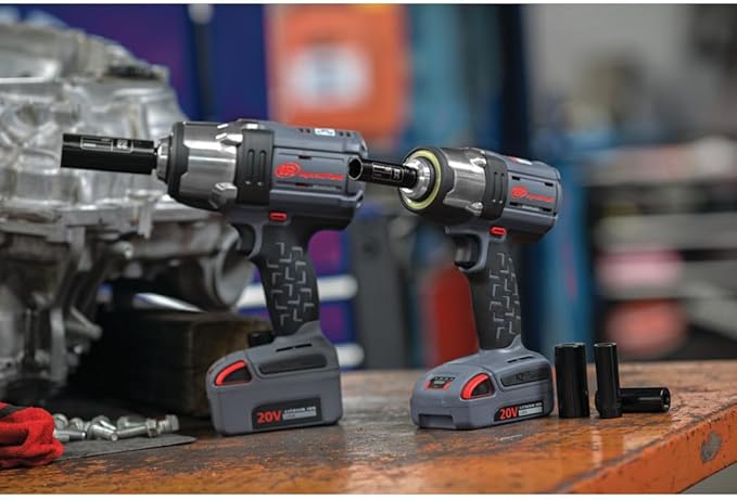 Ingersoll Rand W5133-K22 3/8" IQV20 Cordless Air Impact Wrench and Battery Kit with Brushless Motor, 360 Degree LED Light, 365 ft-lbs Max Torque, 4 Power Modes, Gray