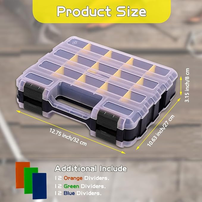 Tool Box Storage Organizer, TONGQI 34-Compartment Double Side Small Parts Box with Removable Plastic Dividers for Hardware, Screws, Bolts, Nails, Jewelry and Fishing Accessories, 2 Pack