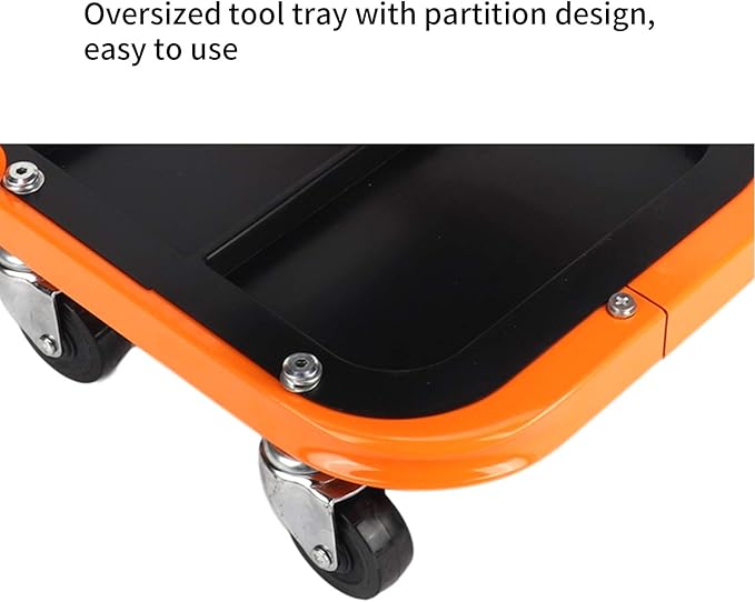 Heavy Duty Rolling Shop Stool, Mechanics Chair with Wheels, 400LBS Capacity Rolling Stool for Garage with Casters, Mechanics Roller Seat with Segmented Tool Tray and Comfortable Leather Cushion
