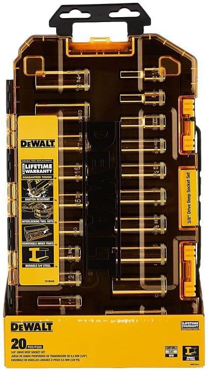 DEWALT DWMT73812 Tool Kit 3/8'' Drive Deep Socket Set, 20 Piece