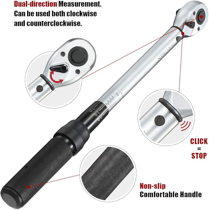 1/2-Inch Drive Click Torque Wrench (10-150 ft.-lb./13.6-203.3Nm) Dual-Direction Adjustable Torque Wrench Set