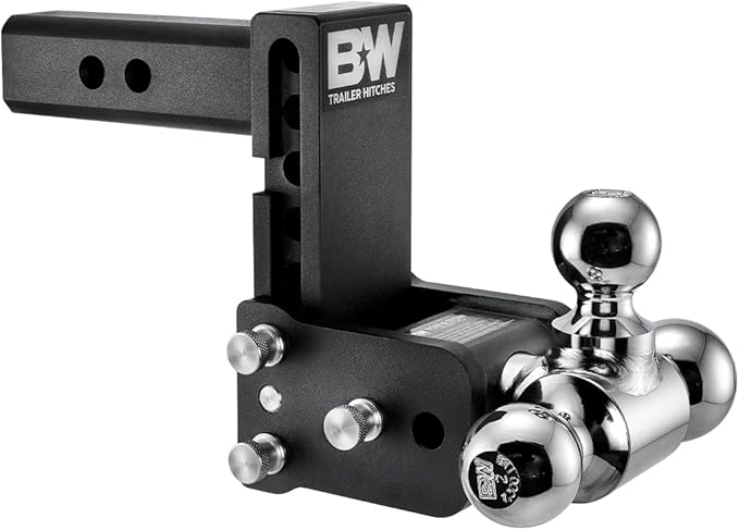 B&W Trailer Hitches Tow & Stow Adjustable Trailer Hitch Ball Mount - Fits 2" Receiver, Tri-Ball (1-7/8" x 2" x 2-5/16"), 5" Drop, 10,000 GTW - TS10048B