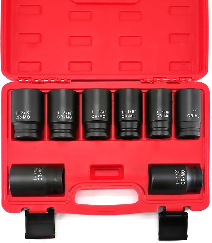 3/4 Inch Drive Deep Impact Socket Set,6-Point,SAE(1"to 1-1/2"),8 Pcs,Cr-Mo.Heavy Duty Impact Socket Set.