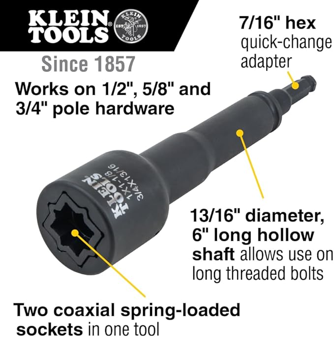 Klein Tools 660KIT2 1/2-Inch Drive Impact Socket Set with 6-in-1 Impact and 6 Slotted Sockets, for Linemen and Utility Work, 8-Piece