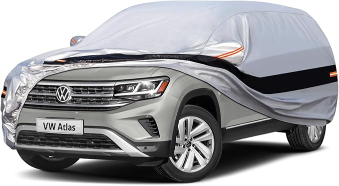 10 Layers SUV Car Cover Custom Fit for Volkswagen VW Atlas (2017-2024) Waterproof All Weather for Automobiles, Outdoor Full Cover Rain Sun UV Protection.Silver