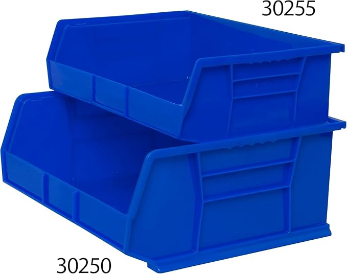 Akro-Mils 30250 AkroBins Plastic Storage Bins, Space-Saving Stackable Bins for Garage, Pantry, Craft Organization, 15" x 16" x 7", Blue, 6-Pack