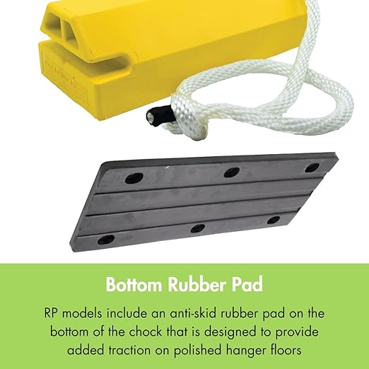 Checkers 56" Airplane Chocks, Aviation Wheel Chocks for Large and Oversized Aircraft, One Tire Chock for Polished Hangar Floors with Locking Rope, Durable Lightweight Urethane, Yellow, AC6856-LR-RP
