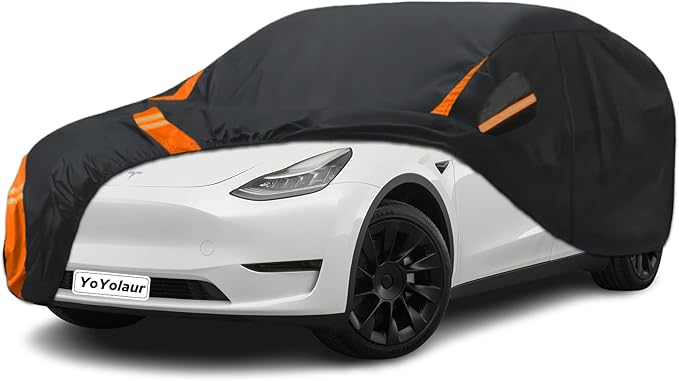 10-Layer for Model Y Car Cover Waterproof All Weather for Automobiles, Outdoor Full Cover Soft Cotton Lining Rain Snow UV Protection with Door Zipper, Fit for Model Y 2020-2025