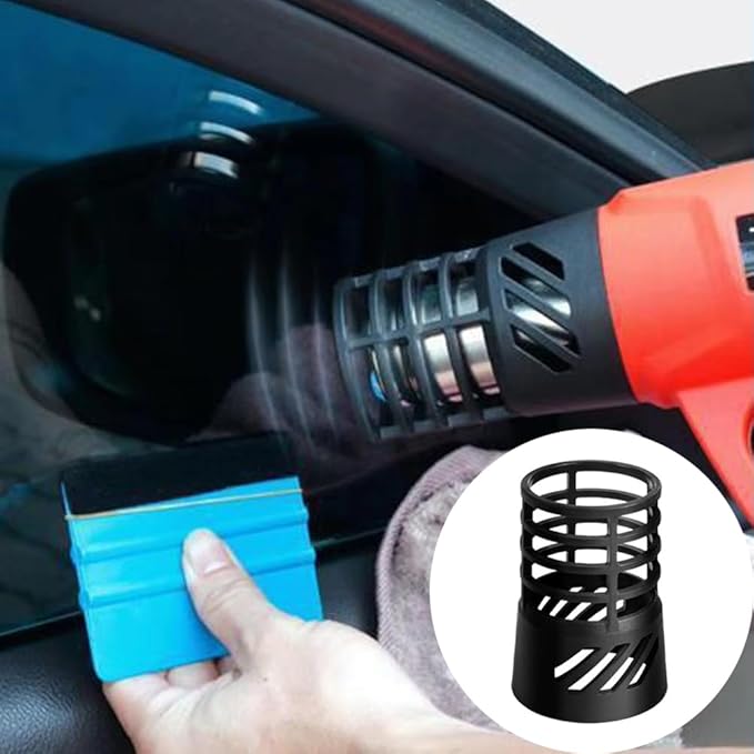 Heat Gun Hot Nozzle Guard Holder with 2 Small Vinyl Scraper Squeegee Heat Resistant Protective Case Shield Cover for Heat Gun Air Nozzles Kits Mouth Tips Attachment Heavy Duty Hot Air Gun Tool