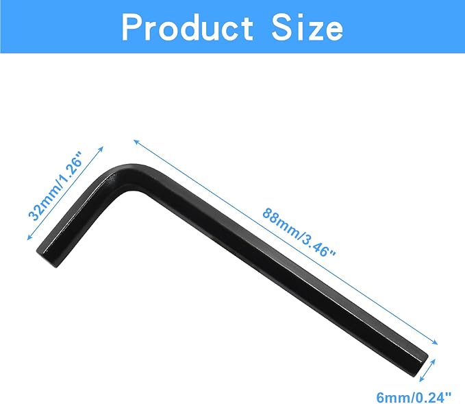 Piutouyar 6mm Hex Key Wrench, Allen key Wrench, 10Pcs L Shaped Wrench, Hex Key Hexagon Head Replacement, Small Hex Wrench for Repairing Bike, Furniture(Black)