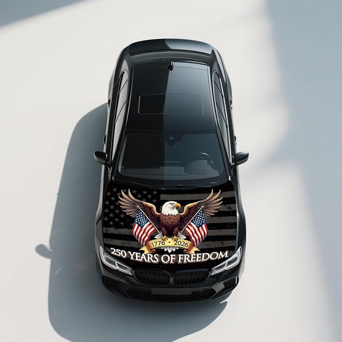 American Car Hood Cover - 59x51 American Car Hood Cover Flag Bonnet Banner with 2 Adjustable Triangular Fasteners, Universal Fit for Trucks, SUV, Patriotic America Flag Car Decor