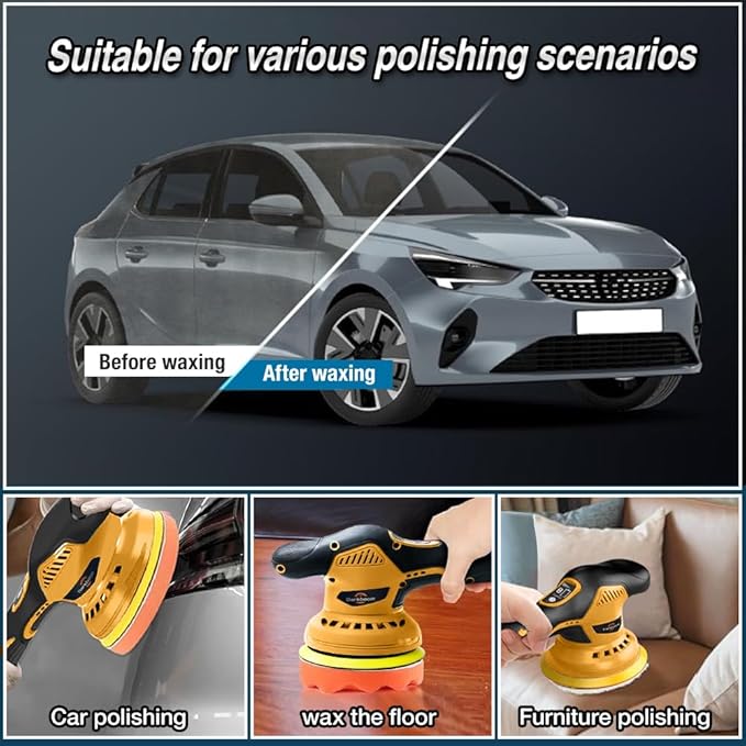 Cordless Buffer Polisher 6 inch with 2Pcs 2.0Ah Rechargeable Batteries Compatible with Makita,and 1 Adapter Charger, 6 variable speed 5500RPM cordless sander, for Car Detailing/Polishing