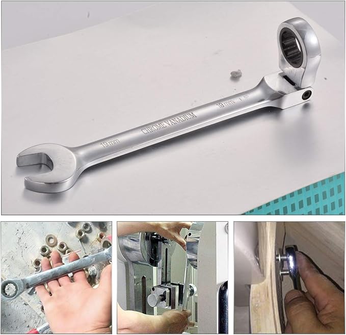KATUR 19mm Ratcheting Wrench Set Flexible Pivoting Head Ratchet Combination Spanner Wrench Chrome Vanadium Steel Metric Tool (19mm)