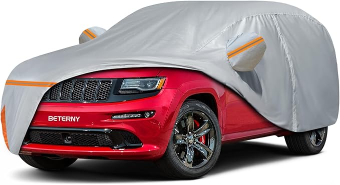 Car Cover for 2010-2025 Jeep Grand Cherokee, Waterproof Custom-fit All Weather Sun Rain UV Dust Snow Protection Outdoor Full Car Cover with Door Zipper and Cotton Lining-Gray