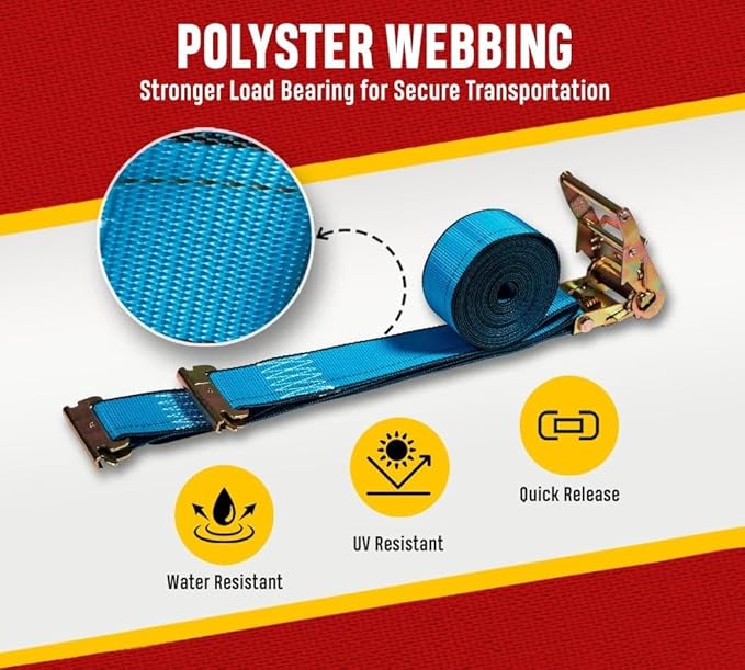 Mytee Products (4 Pack) 2'' x 20' E Track Straps w/Spring E-Fittings - Blue Ratchet Etrack Straps w/Heavy Duty 4000 lbs Breaking Strength for Enclosed Trailers, Trucks & Vans